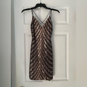 Black and Gold Sequin Striped Dress